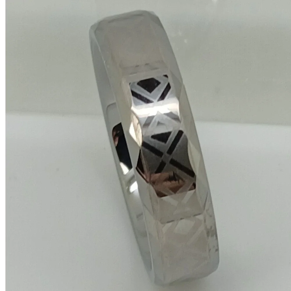 Vintage Tungsten 6mm Faceted Geometric Band Ring Size 11 Comfort Fit Y2K New NOS